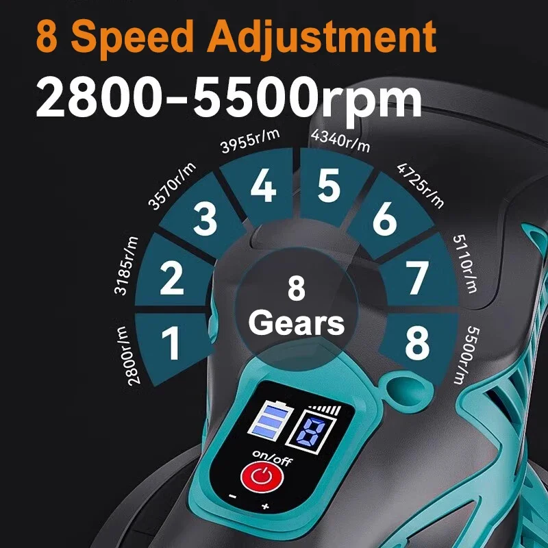 Wireless Car Polisher 12V 2800-5500rpm Cordless Car Polishing Machine Electric Polishing Wax Tool Noiseless 8 Variable Speeds