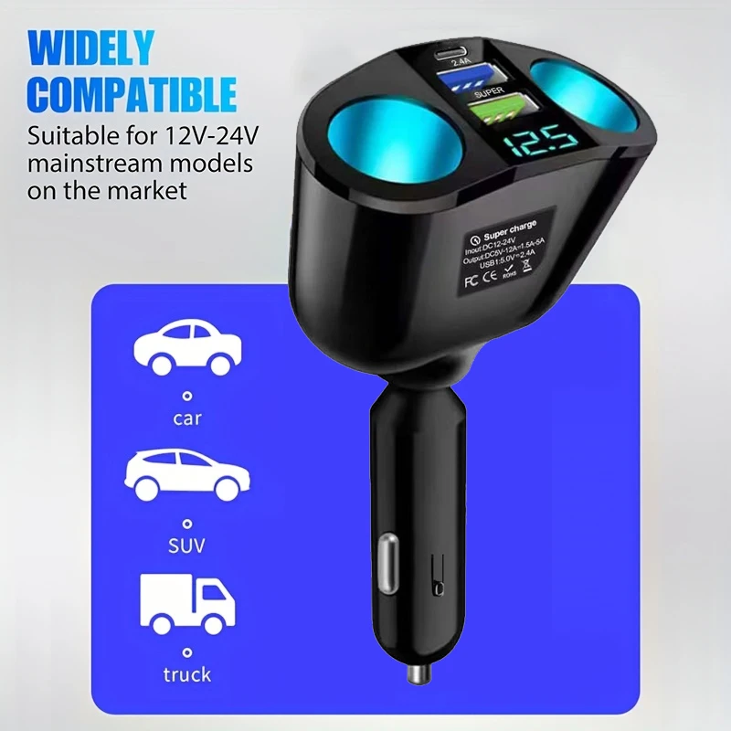 Dual USB Digital PD Car Charger Is Suitable for Charging Multiple Devices Simultaneously