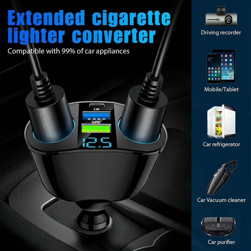 Dual USB Digital PD Car Charger Is Suitable for Charging Multiple Devices Simultaneously