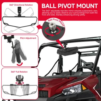 1.75-2 Inch UTV ATV Adjustable Rearview Mirror All-terrain Vehicle For Polaris RZR Center Rear View Mirror Exterior Accessories