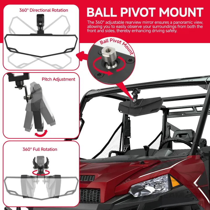 1.75-2 Inch UTV ATV Adjustable Rearview Mirror All-terrain Vehicle For Polaris RZR Center Rear View Mirror Exterior Accessories