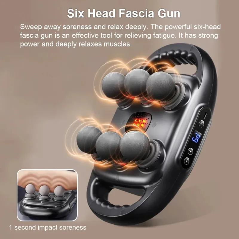 Professional Fascia Massage Gun – 6 Attachments for Muscle Relief in Back Shoulders Waist & Full Body Fascia Massage