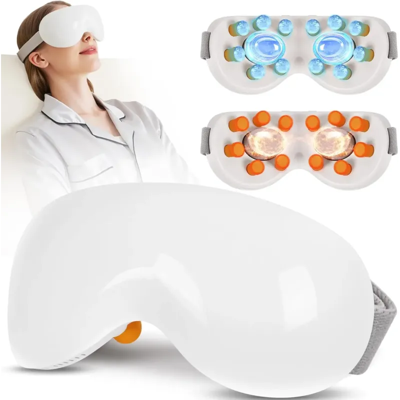 Eye Massager with Heat and Cooling 12 Vibration Node Rechargeable Eye Care Device with Bluetooth for Puffiness and Improve Sleep