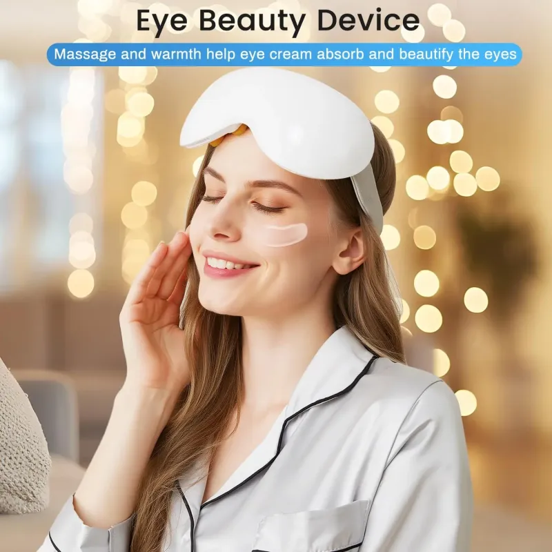 Eye Massager with Heat and Cooling 12 Vibration Node Rechargeable Eye Care Device with Bluetooth for Puffiness and Improve Sleep