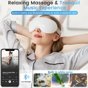 Eye Massager with Heat and Cooling 12 Vibration Node Rechargeable Eye Care Device with Bluetooth for Puffiness and Improve Sleep