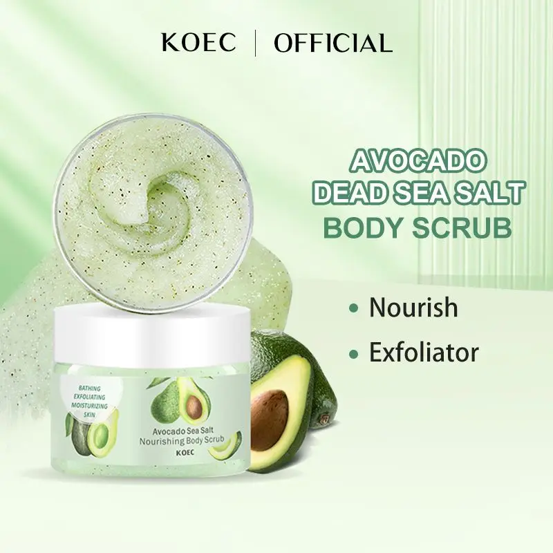 230g KOEC Avocado Dead Sea Salt Bathing Body Scrub Moisturizing Exfoliating Nourishing Brightening Shea Butter Natural Seed Oils