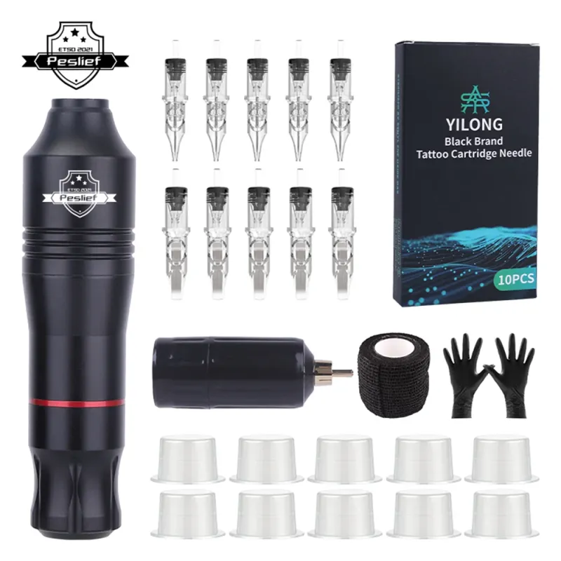 New Wireless Tattoo Pen Machine Kits Rotary Tattoo Gun 1500mAh Battery Power Supply LED Digital Display with Mix Tattoo Needles